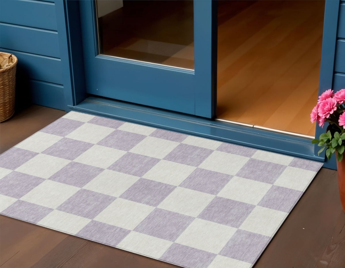 660709 3 x 5 ft. Lavender & Ivory Geometric Washable Transitional Indoor & Outdoor Rectangle Area Rug