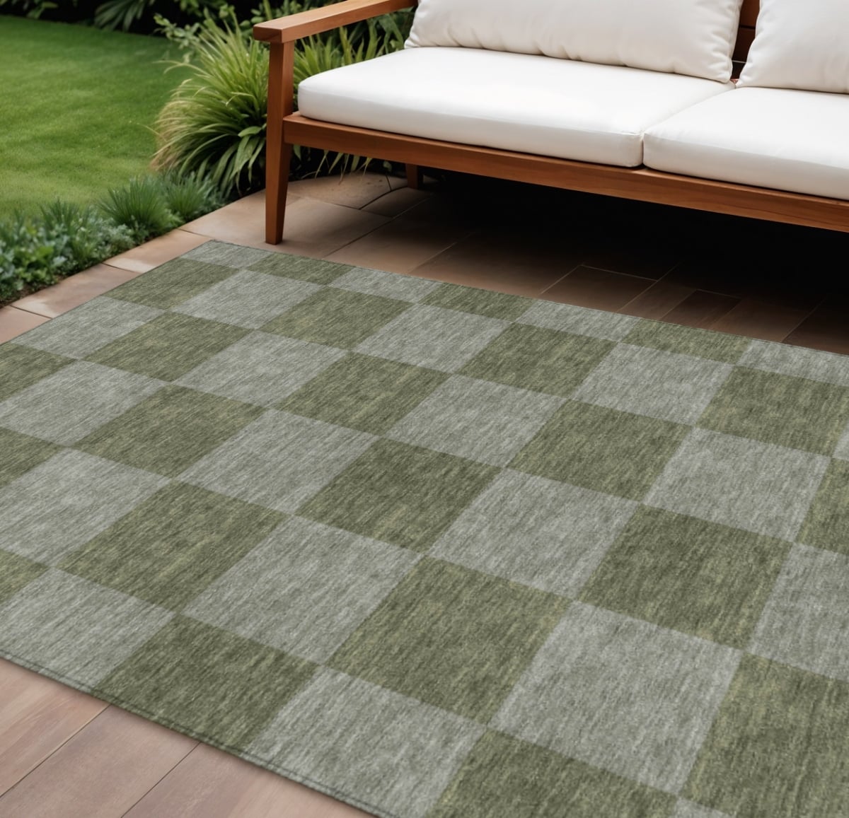 660730 8 x 10 ft. Olive Green & Gray Geometric Washable Transitional Indoor & Outdoor Rectangle Area Rug