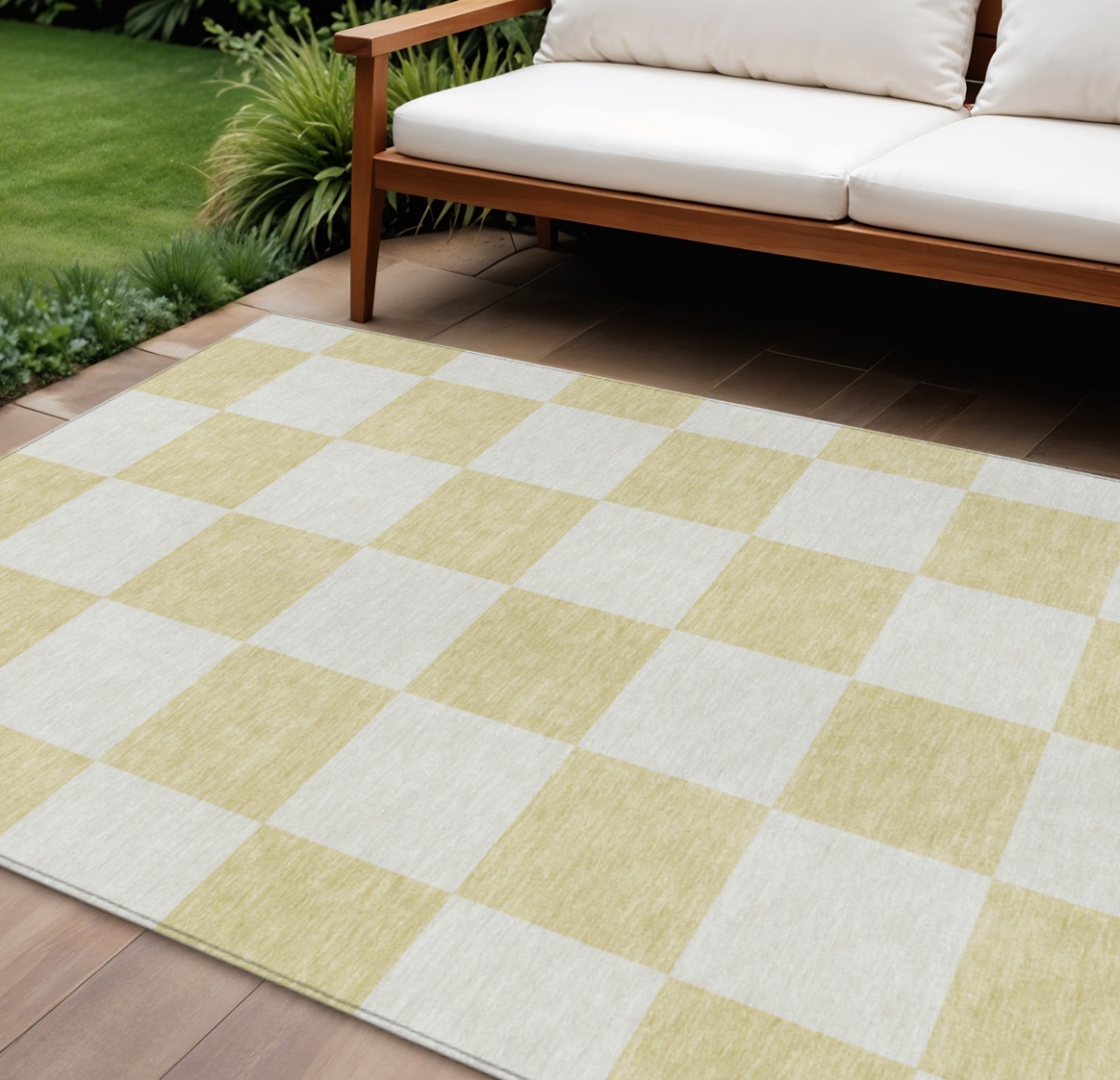 660774 10 x 14 ft. Wheat & Beige Geometric Washable Transitional Indoor & Outdoor Rectangle Area Rug