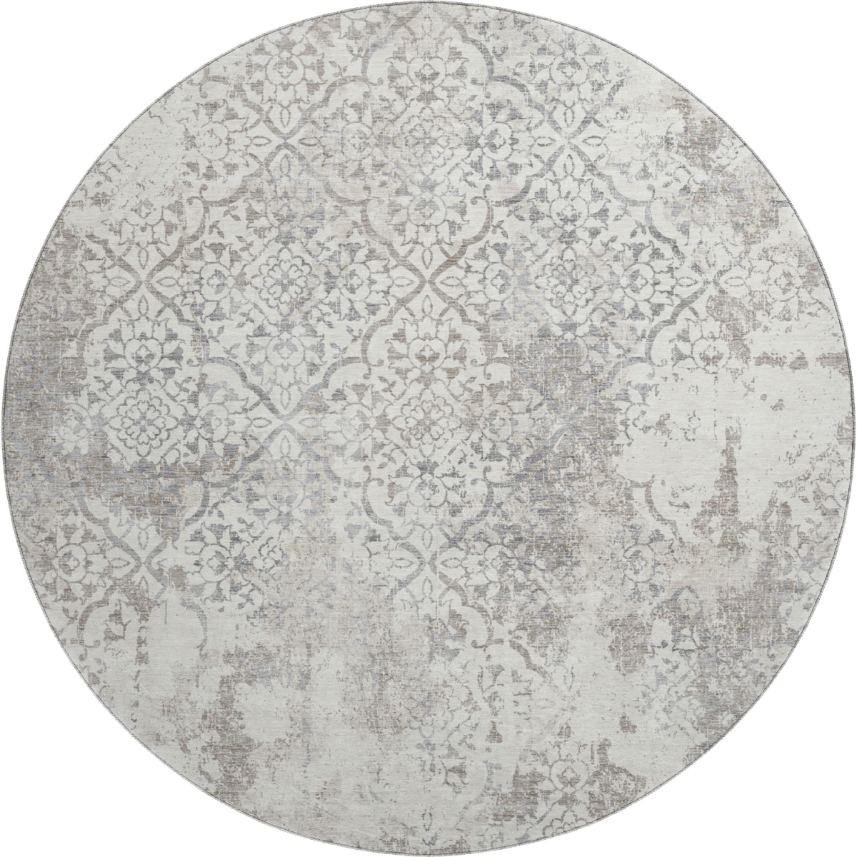 664503 8 ft. Ivory & Gray Abstract Transitional Washable Round Area Rug with UV Protection