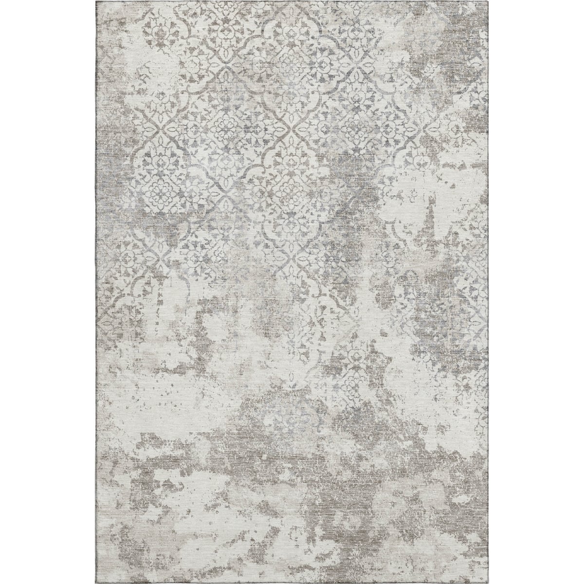 664506 10 x 14 ft. Ivory & Gray Abstract Transitional Washable Machine Made Rectangle Area Rug with UV Protection