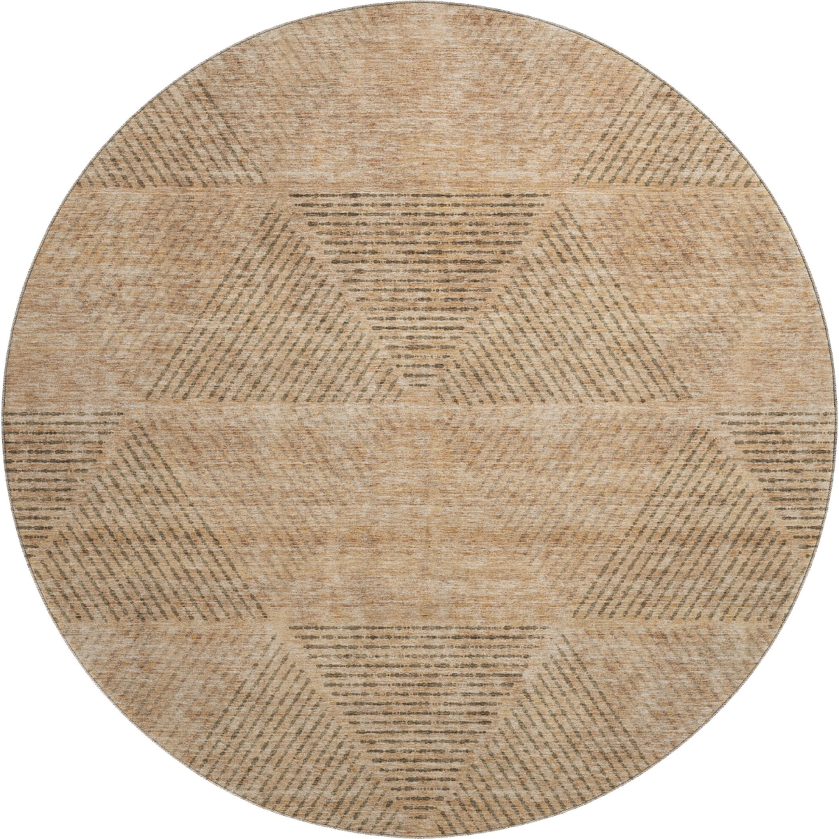 664855 8 ft. Copper & Brown Geometric Transitional Washable Round Area Rug with UV Protection
