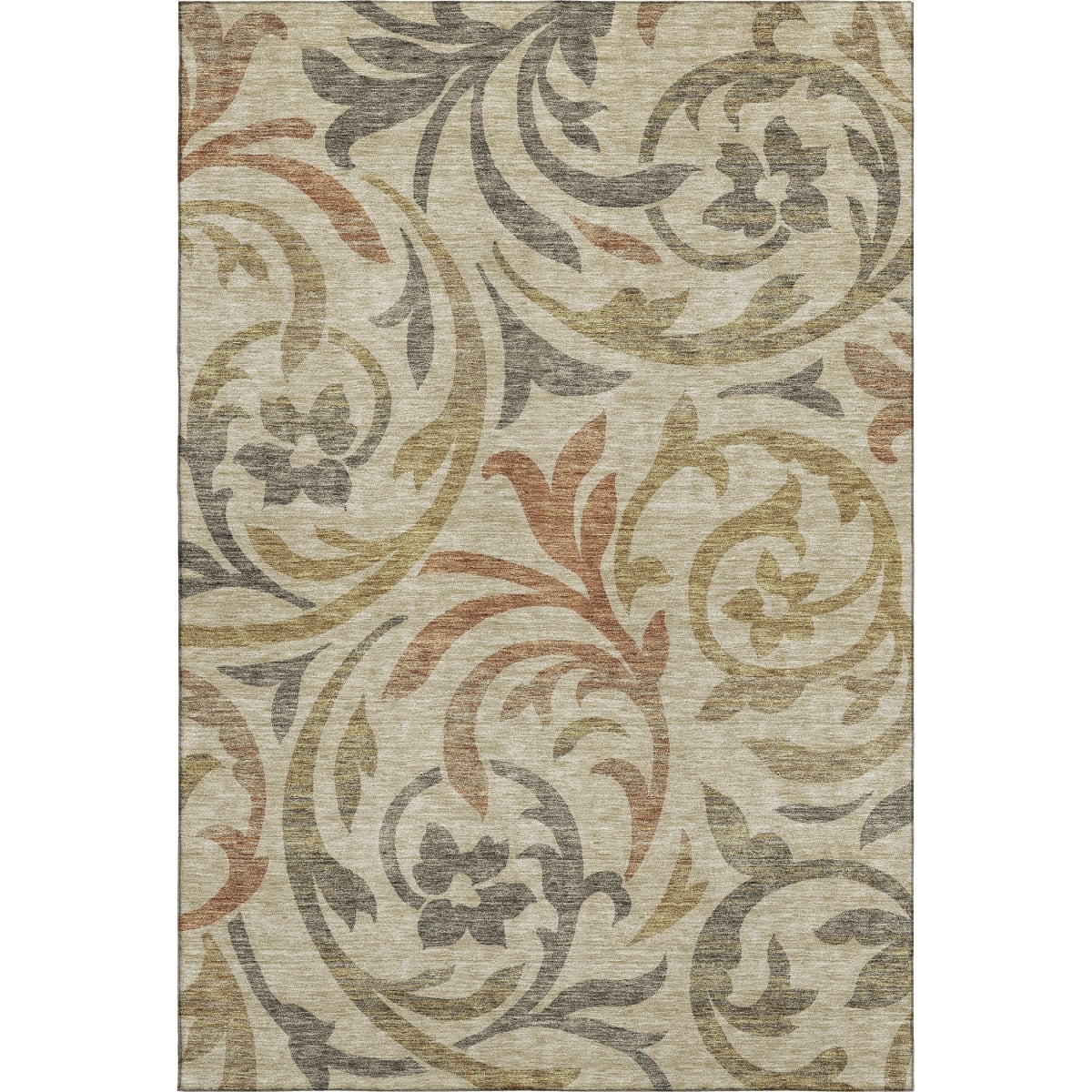 664090 8 x 10 ft. Beige Gold & Brown Floral Washable Machine Made Rectangle Area Rug with UV Protection
