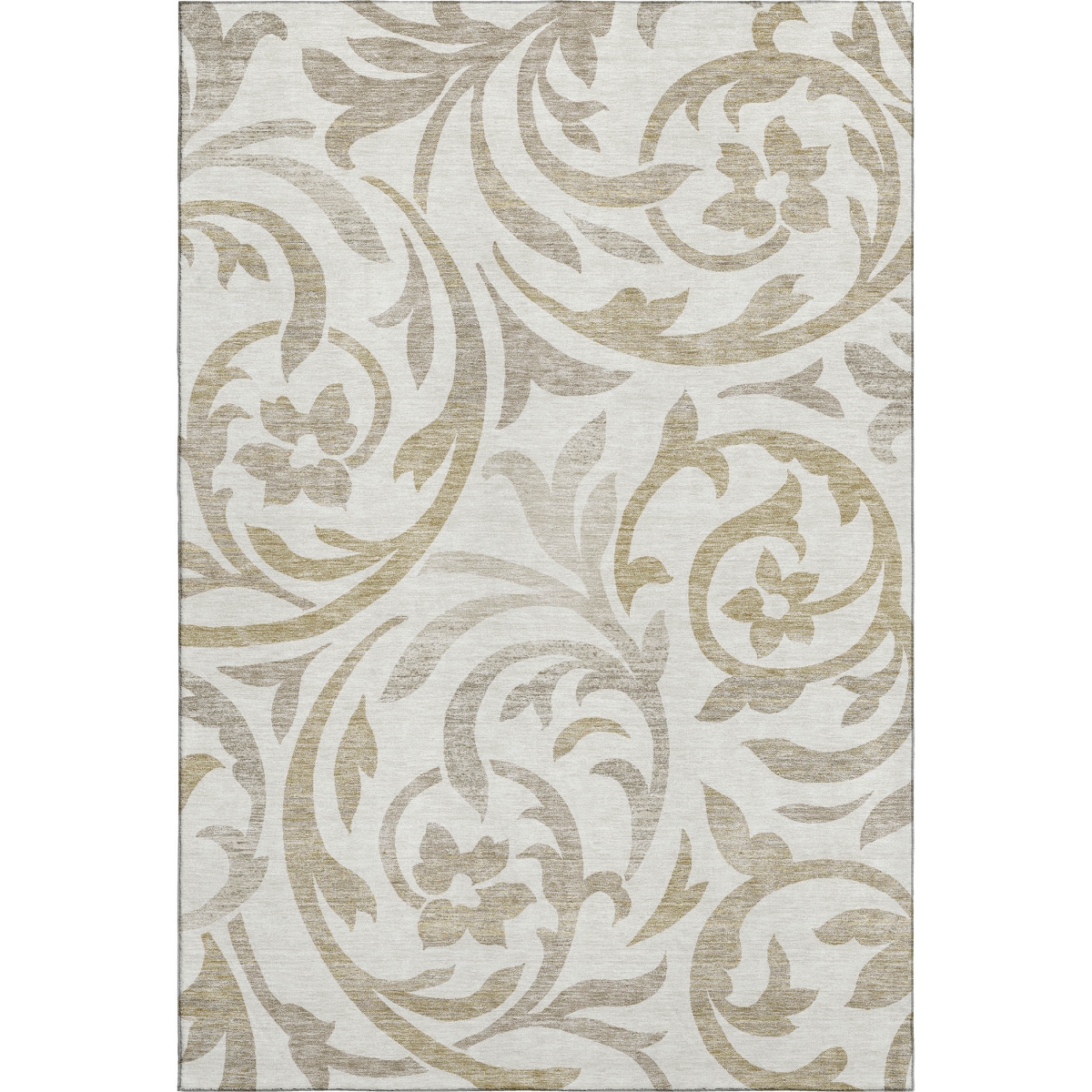 664136 5 x 8 ft. Ivory Beige & Taupe Floral Washable Machine Made Rectangle Area Rug with UV Protection