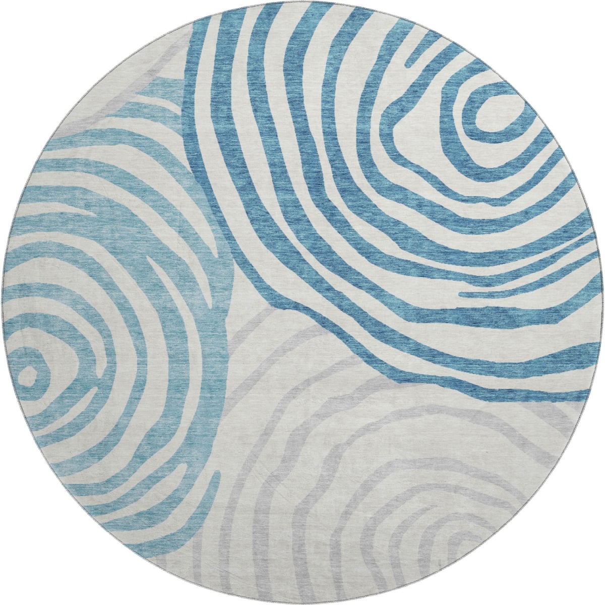 664227 8 ft. Teal Silver & Gray Abstract Washable Round Area Rug with UV Protection