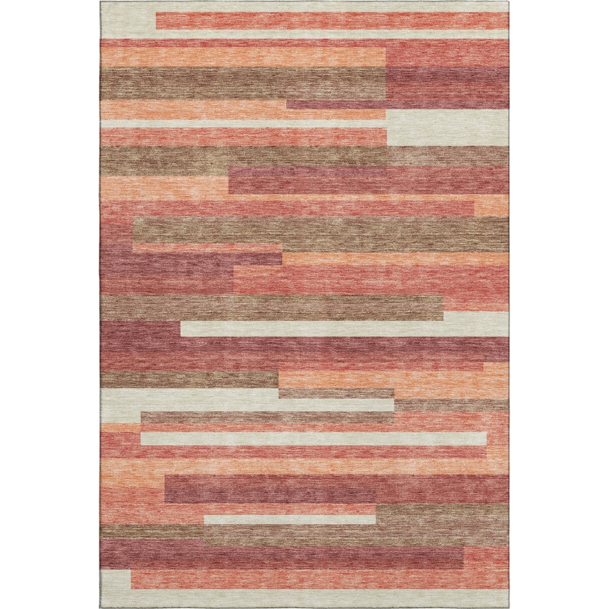 664277 9 x 12 ft. Coral Taupe & Orange Striped Washable Machine Made Rectangle Area Rug with UV Protection