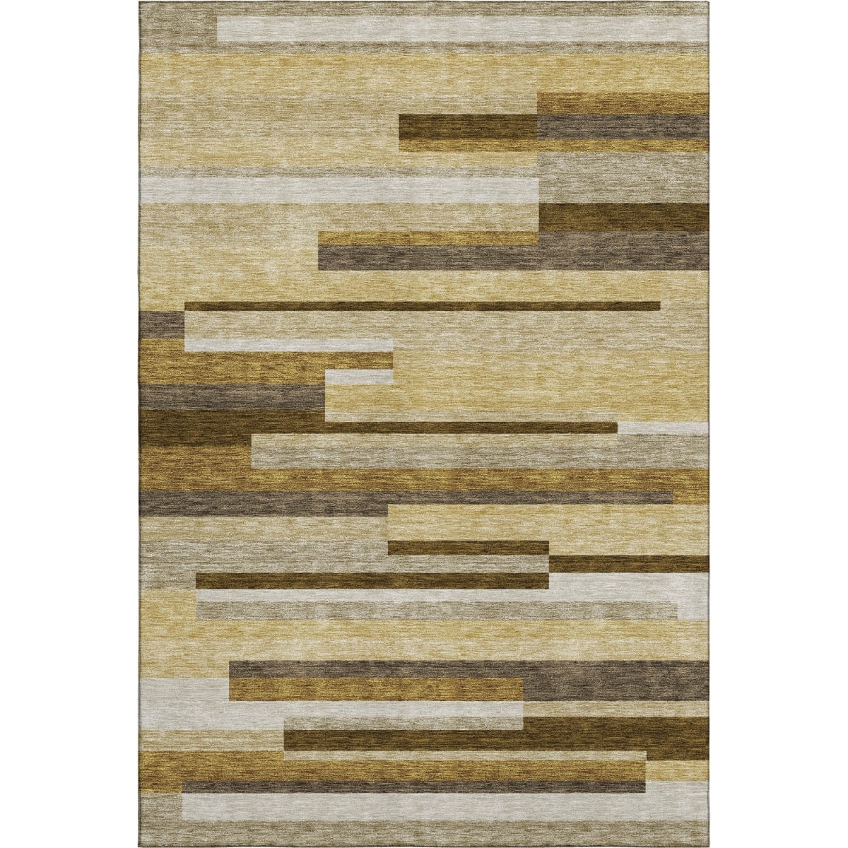 664290 10 x 14 ft. Khaki Taupe & Gold Striped Washable Machine Made Rectangle Area Rug with UV Protection