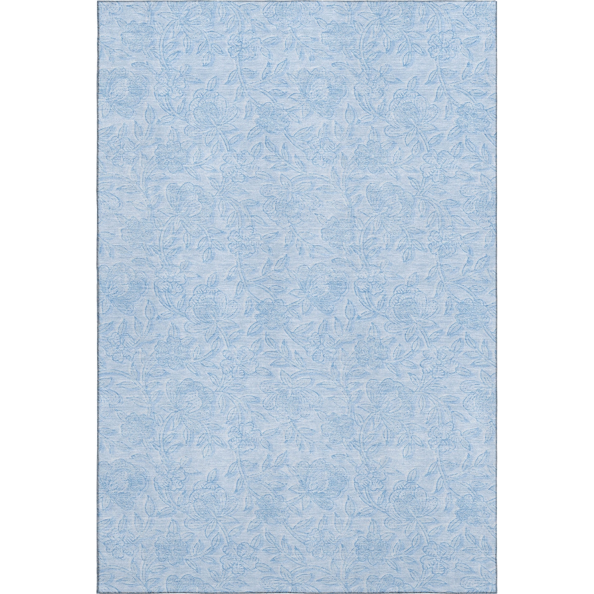 665068 10 x 14 ft. Sky Blue & Ivory Floral Transitional Washable Machine Made Rectangle Area Rug with UV Protection