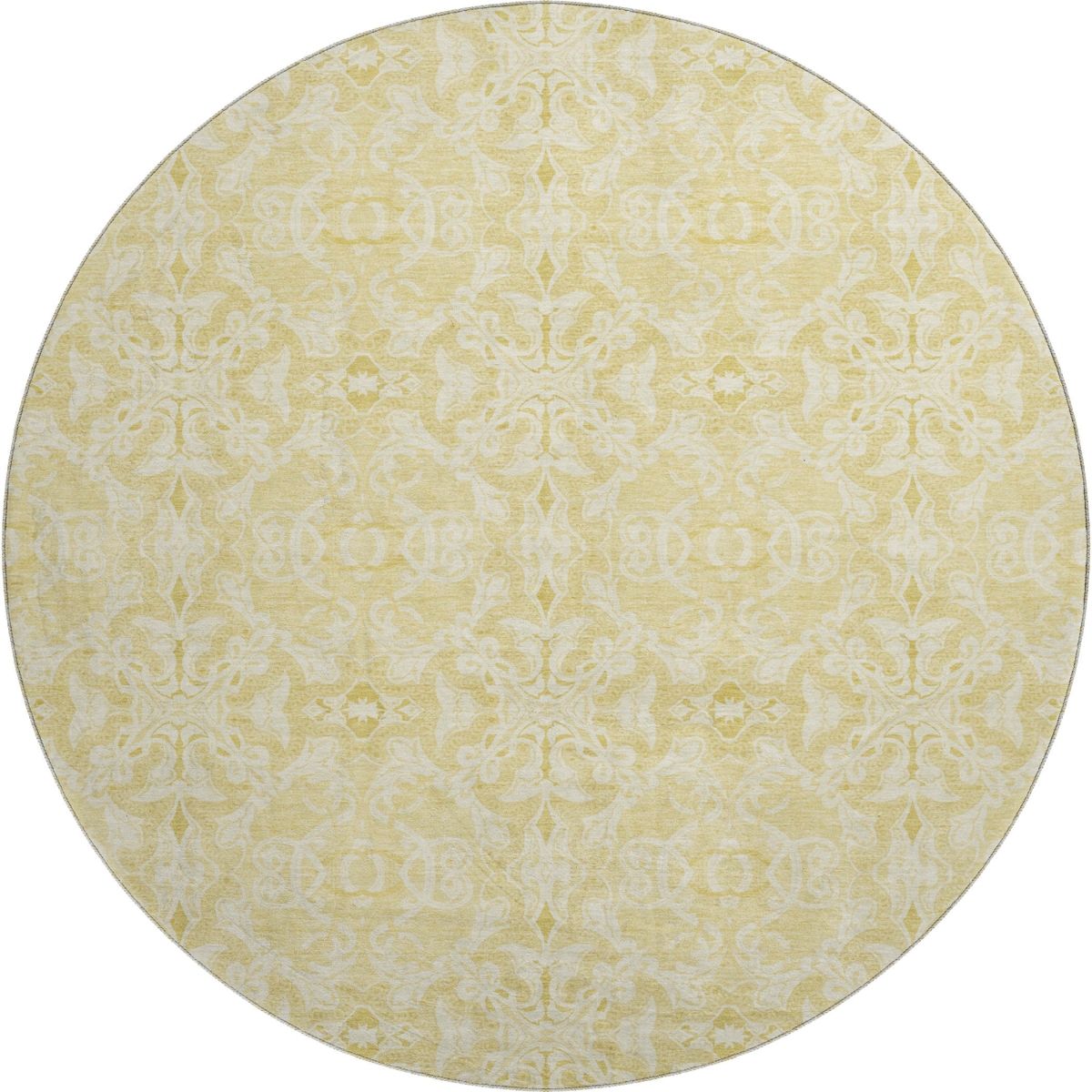 665131 8 ft. Gold & Ivory Medallion Transitional Washable Round Area Rug with UV Protection