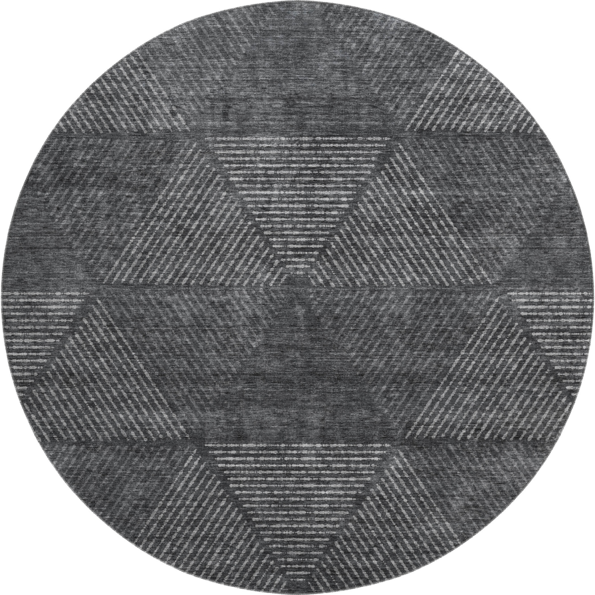 664849 8 ft. Charcoal & Silver Geometric Transitional Washable Round Area Rug with UV Protection