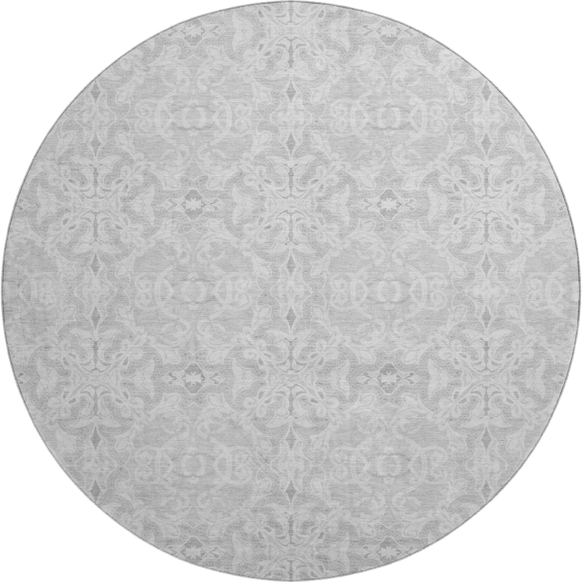 665167 8 ft. Silver & Gray Medallion Transitional Washable Round Area Rug with UV Protection