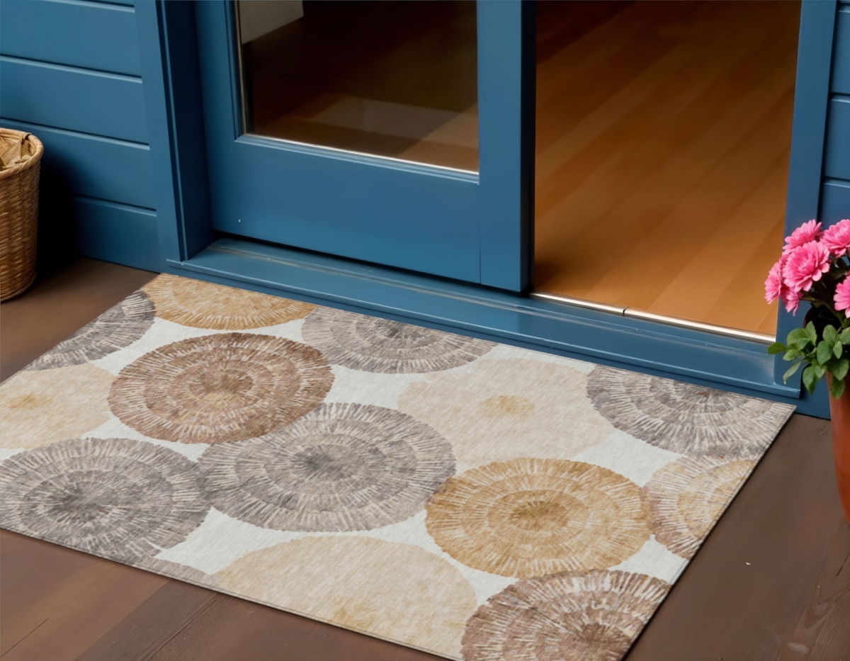 660991 3 x 5 ft. Copper, Ivory & Gray Abstract Washable Transitional Indoor & Outdoor Rectangle Area Rug
