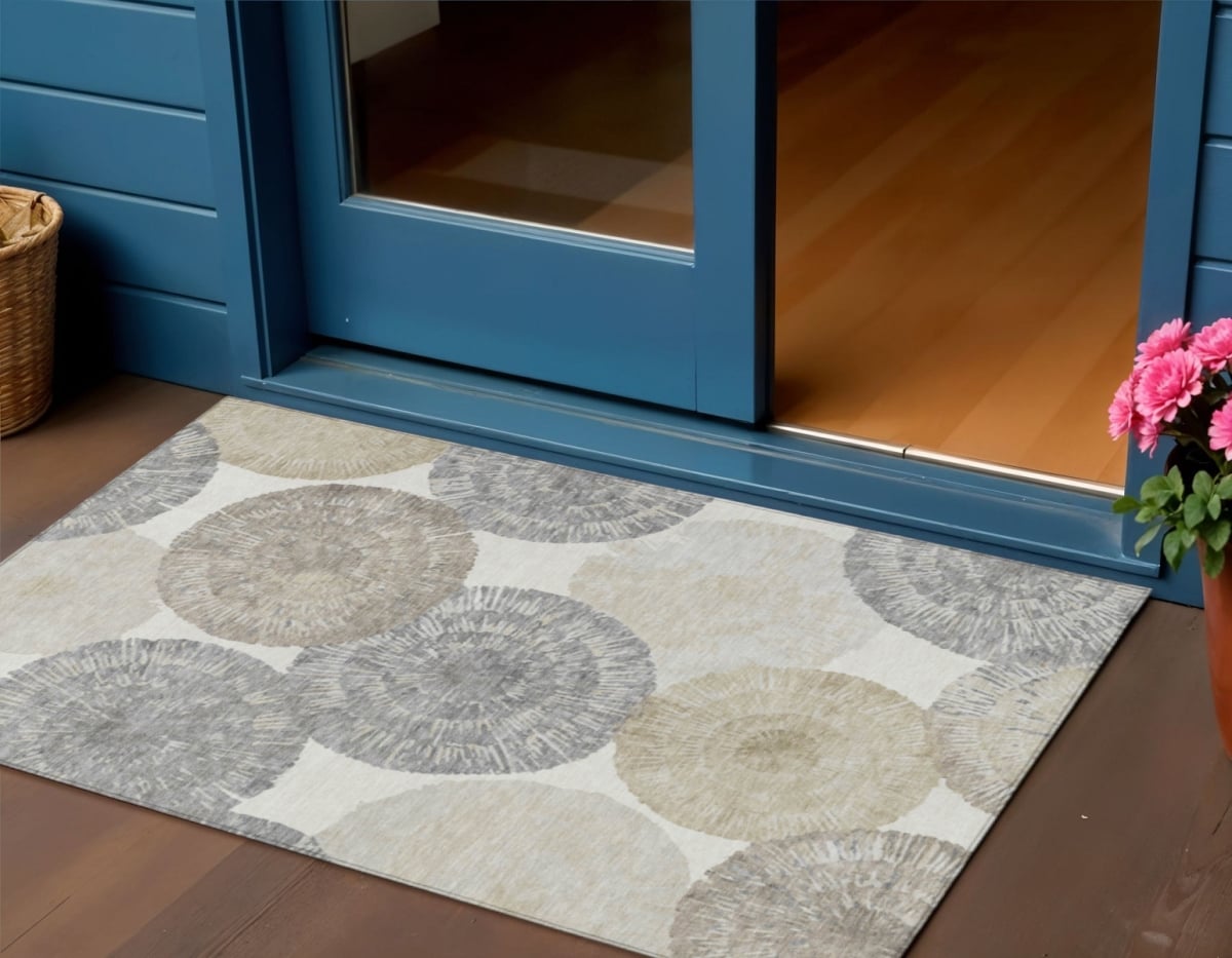 661003 3 x 5 ft. Linen Ivory & Beige Abstract Washable Transitional Indoor & Outdoor Rectangle Area Rug