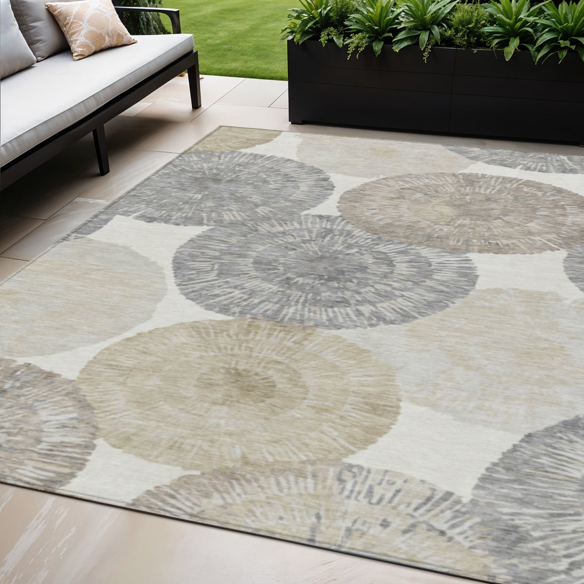 661004 5 x 8 ft. Linen Ivory & Beige Abstract Washable Transitional Indoor & Outdoor Rectangle Area Rug