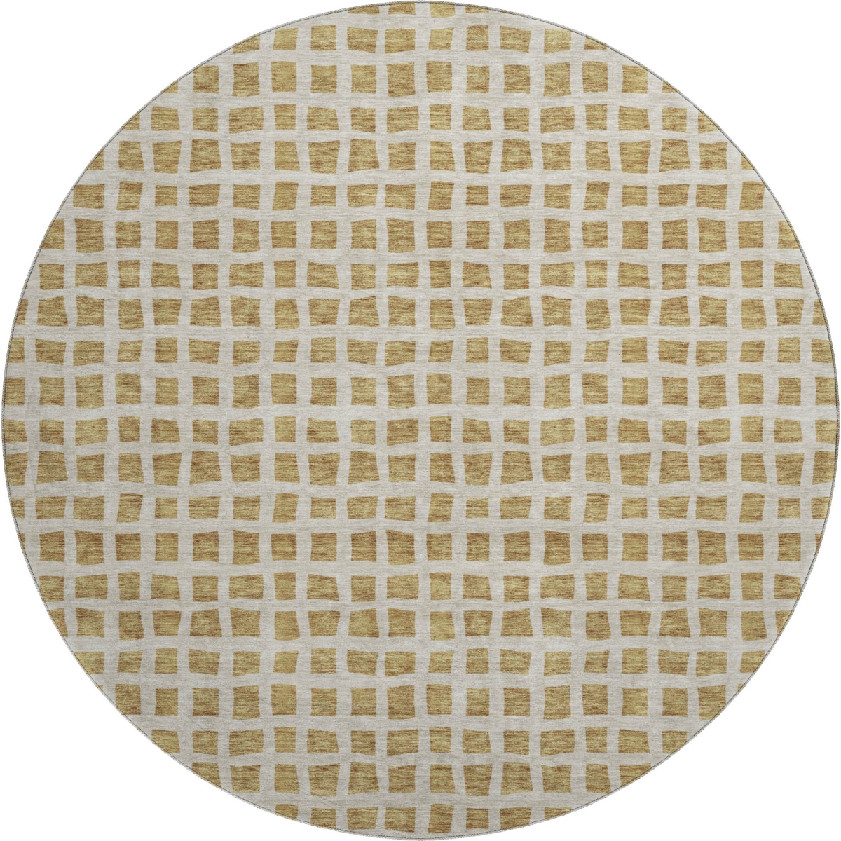 661506 8 ft. Gold & Ivory Geometric Transitional Washable Round Area Rug with UV Protection