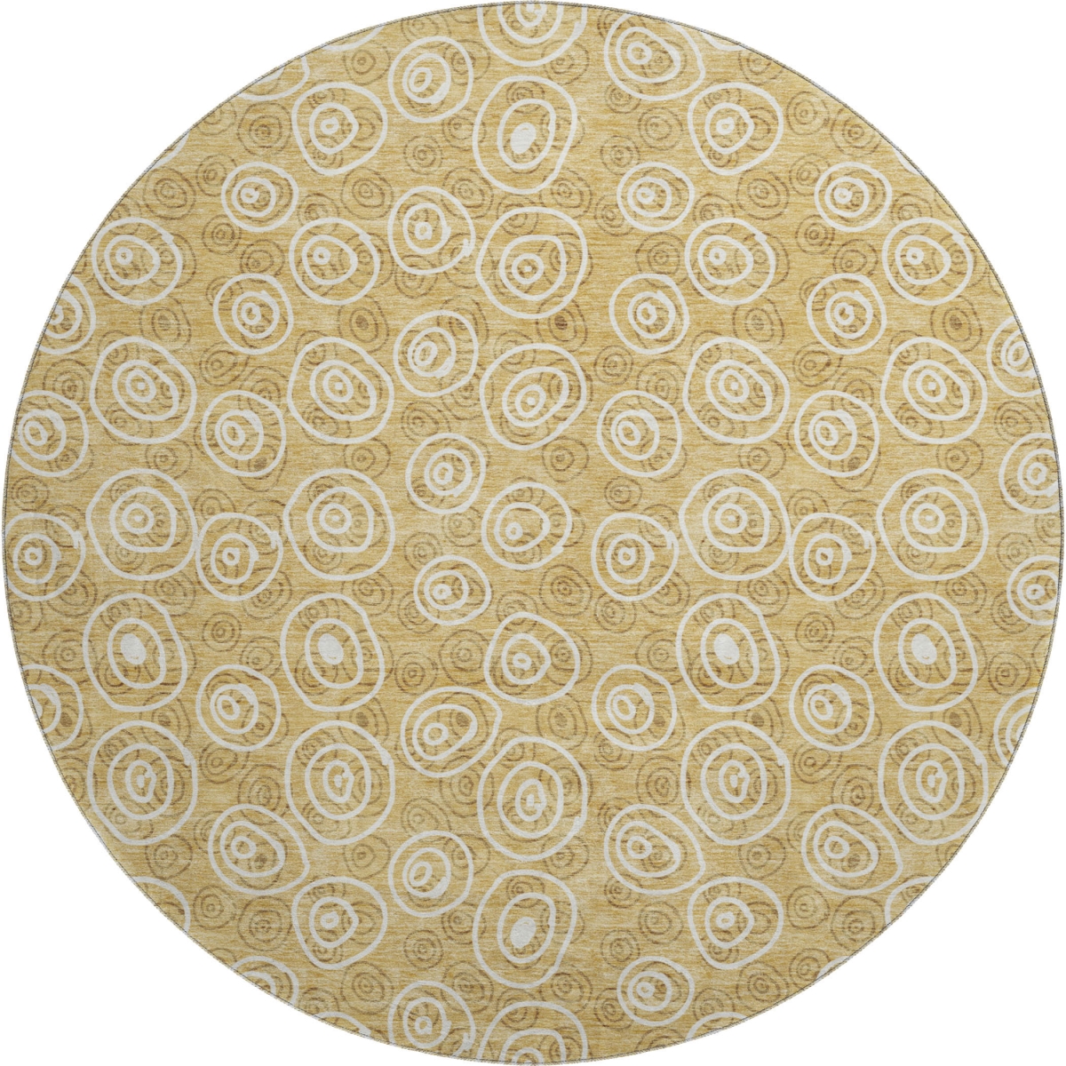 661566 8 ft. Gold & Ivory Polka Dot Transitional Washable Round Area Rug with UV Protection