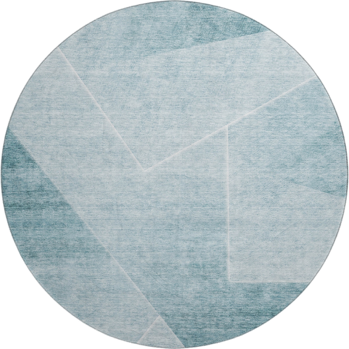 664975 8 ft. Teal & Ivory Geometric Transitional Washable Round Area Rug with UV Protection