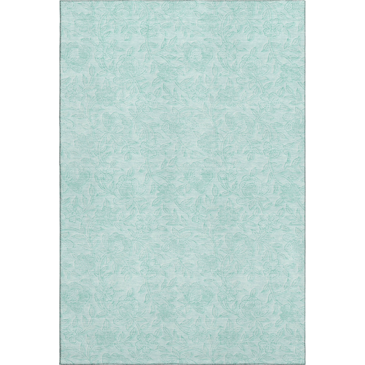 665073 9 x 12 ft. Teal & Ivory Floral Transitional Washable Machine Made Rectangle Area Rug with UV Protection