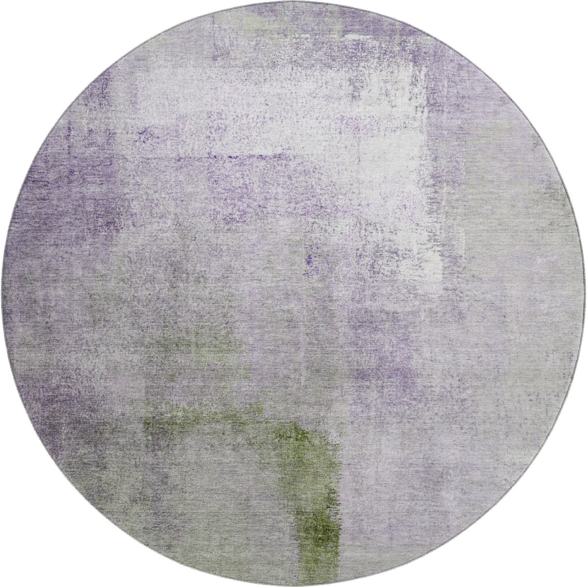 665287 8 ft. Purple, Ivory & Green Abstract Transitional Washable Round Area Rug with UV Protection