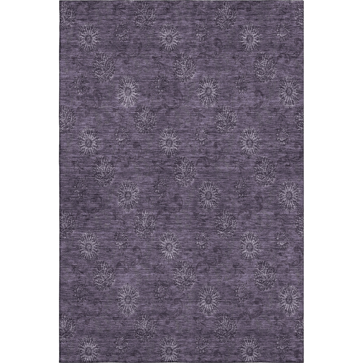 665316 5 x 8 ft. Eggplant & Ivory Floral Washable Machine Made Rectangle Area Rug with UV Protection