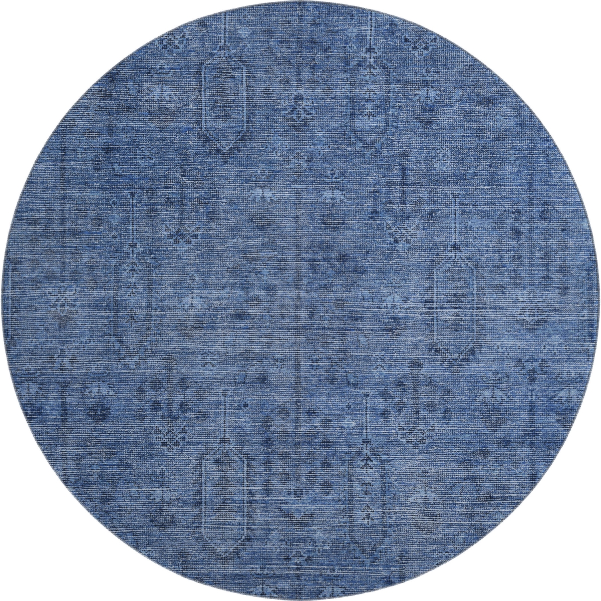 665424 8 ft. Navy Blue & Gray Southwestern Transitional Washable Round Area Rug with UV Protection