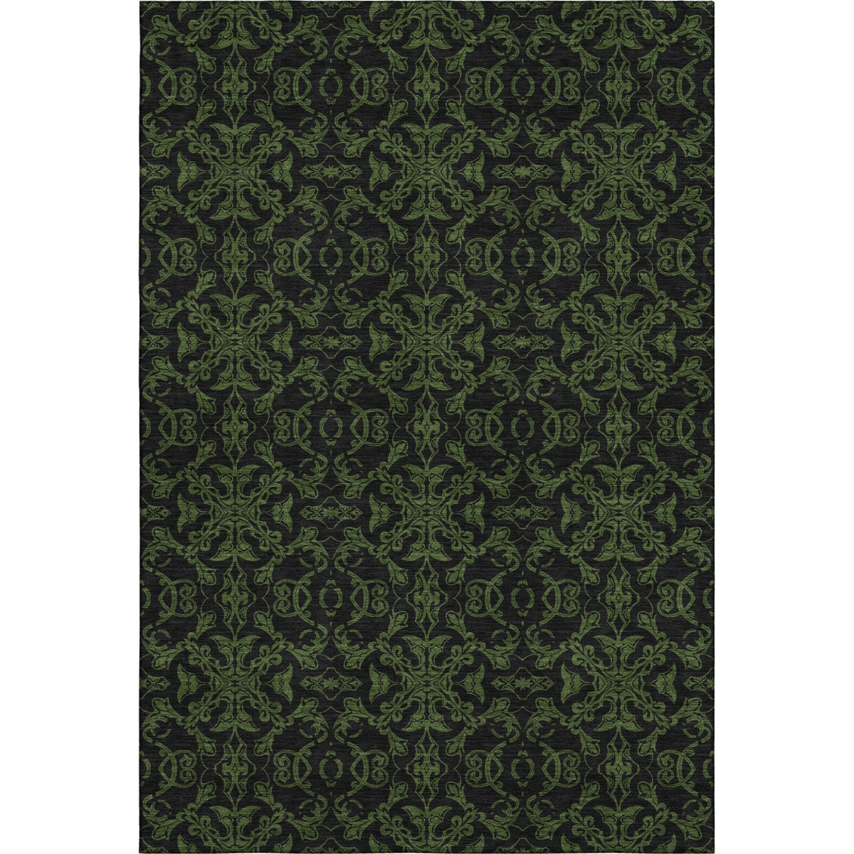 665216 8 x 10 ft. Olive Green & Charcoal Medallion Washable Machine Made Rectangle Area Rug with UV Protection