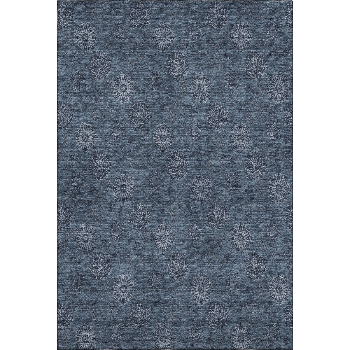 665304 5 x 8 ft. Blue & Ivory Floral Transitional Washable Machine Made Rectangle Area Rug with UV Protection