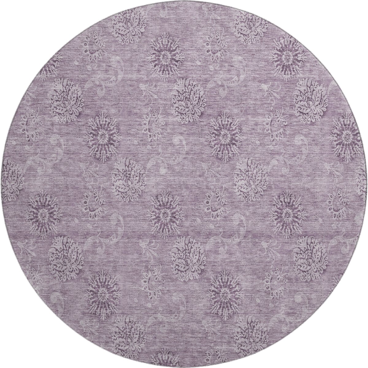665353 8 ft. Plum & Ivory Floral Transitional Washable Round Area Rug with UV Protection