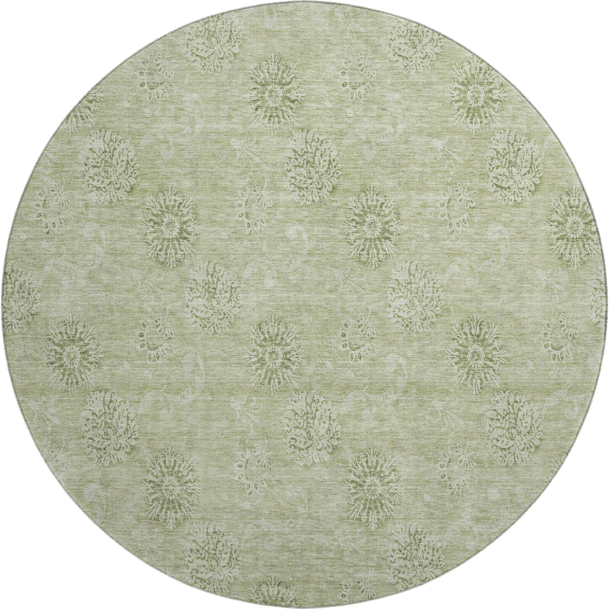 665359 8 ft. Sage & Ivory Floral Transitional Washable Round Area Rug with UV Protection