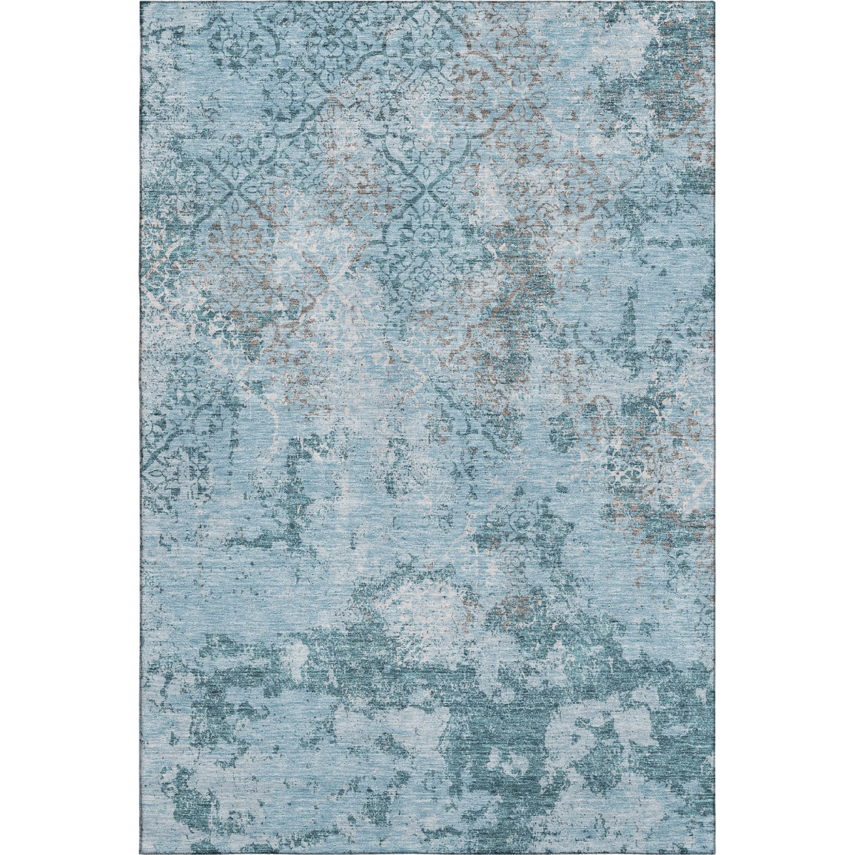 664529 9 x 12 ft. Teal Ivory & Gray Abstract Transitional Washable Machine Made Rectangle Area Rug with UV Protection