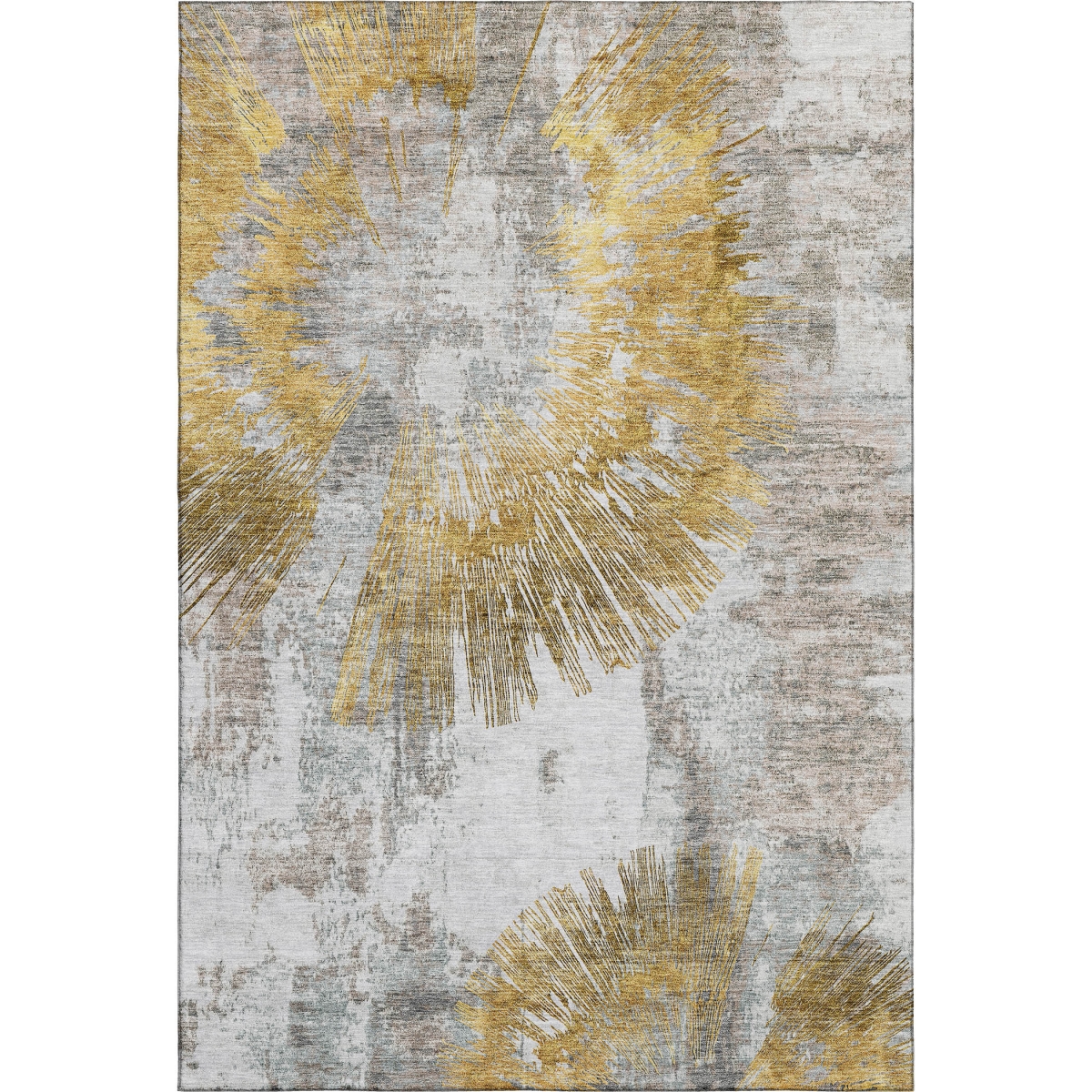 664695 9 x 12 ft. Gold Ivory & Gray Abstract Transitional Washable Machine Made Rectangle Area Rug with UV Protection