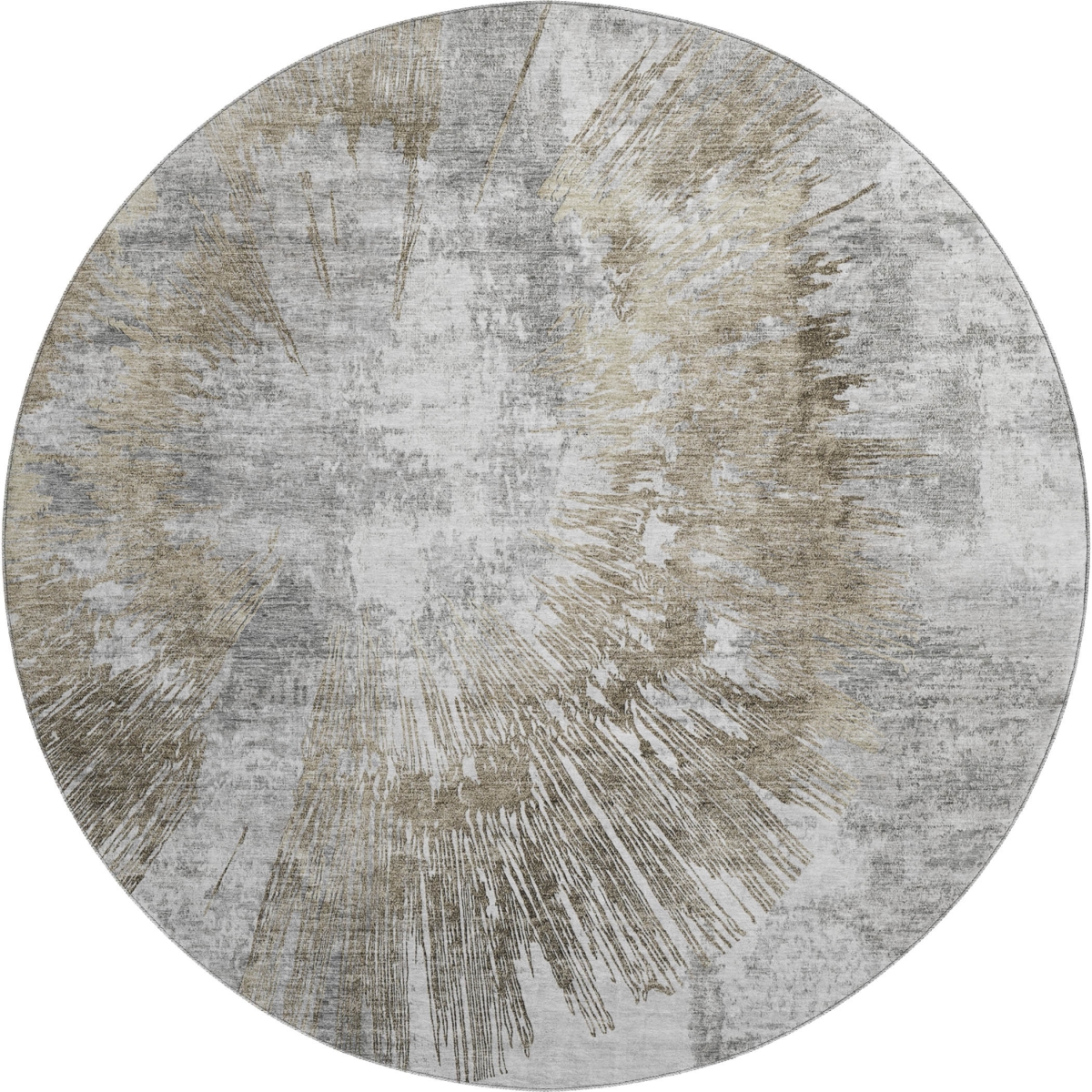 664705 8 ft. Taupe, Ivory & Gray Abstract Transitional Washable Round Area Rug with UV Protection