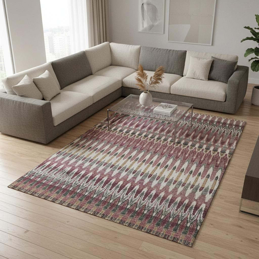 668265 10 x 14 ft. Mauve Blush & Ivory Southwestern Washable Machine Made Rectangle Area Rug with UV Protection