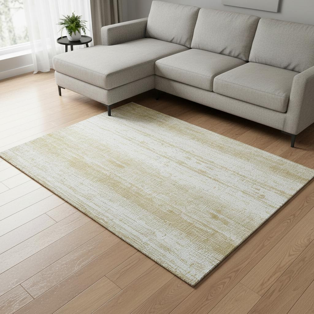 668323 8 x 10 ft. Gold & Ivory Striped Transitional Washable Machine Made Rectangle Area Rug with UV Protection