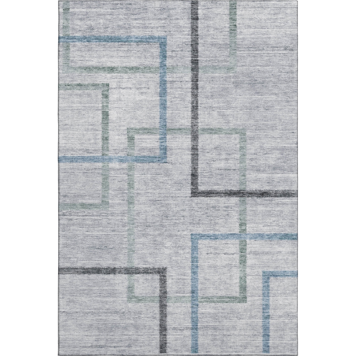 666708 5 x 8 ft. Gray & Blue Geometric Washable Machine Made Rectangle Area Rug with UV Protection