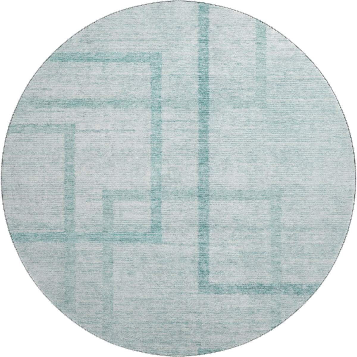 666762 8 ft. Teal & Ivory Geometric Transitional Washable Round Area Rug with UV Protection