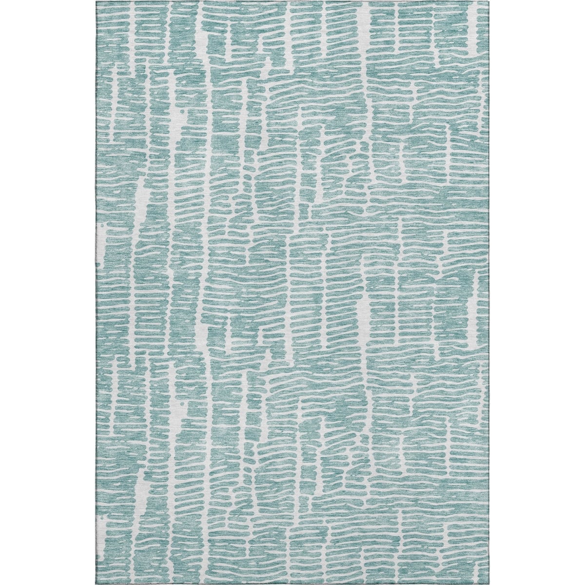 666866 10 x 14 ft. Teal & Ivory Vermicular Washable Machine Made Rectangle Area Rug with UV Protection