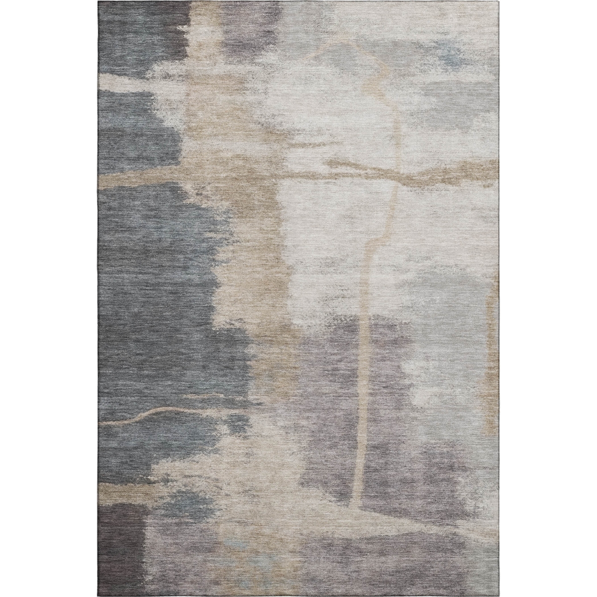 666871 9 x 12 ft. Gray Beige & Ivory Abstract Washable Machine Made Rectangle Area Rug with UV Protection