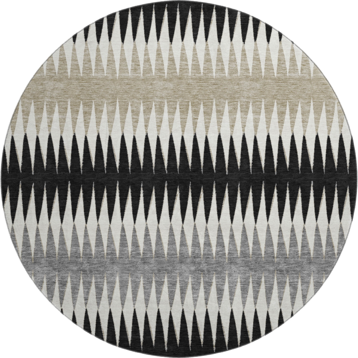668955 8 ft. Black Gray & Ivory Striped Transitional Washable Round Area Rug with UV Protection