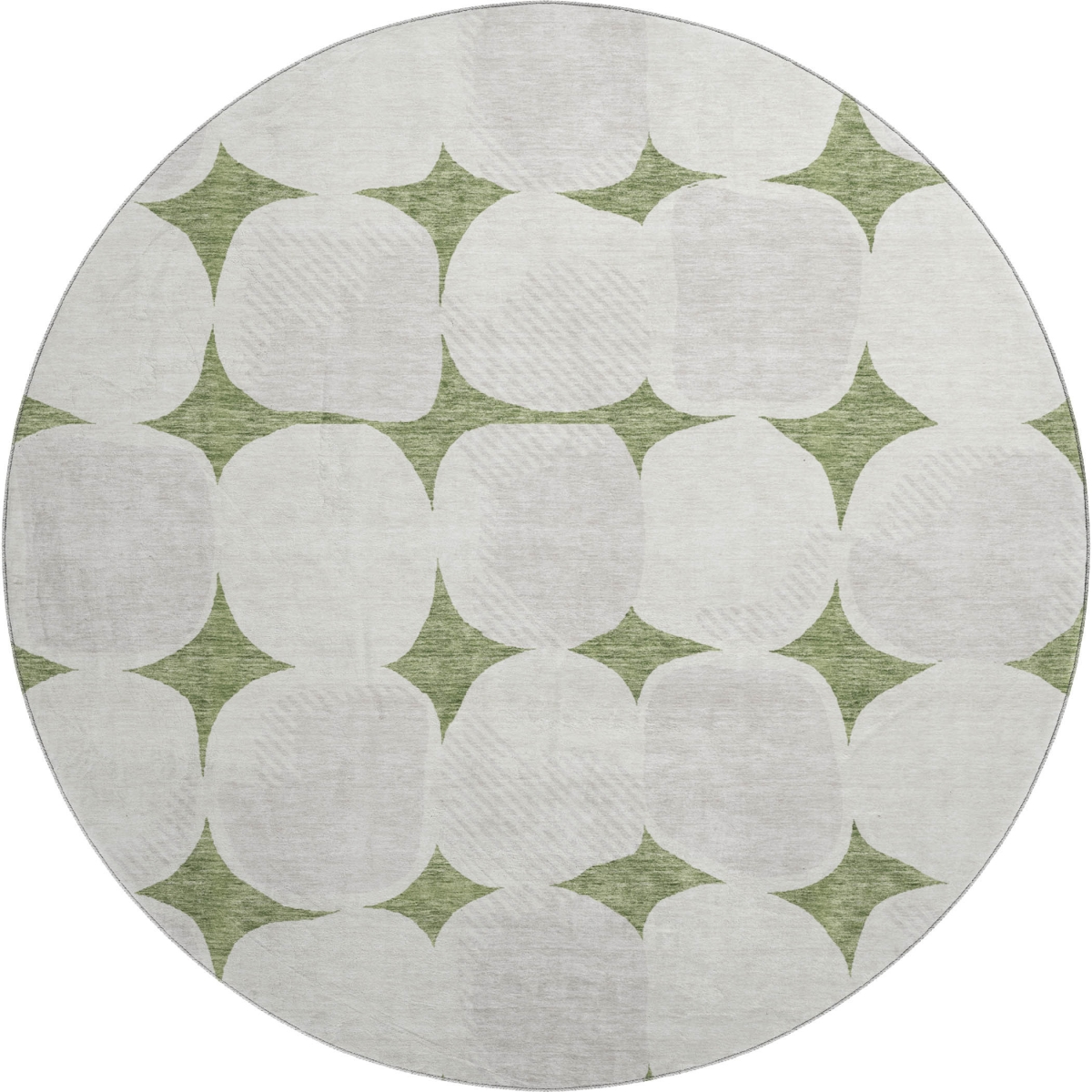 669195 8 ft. Green & Ivory Abstract Geometric Transitional Washable Round Area Rug with UV Protection