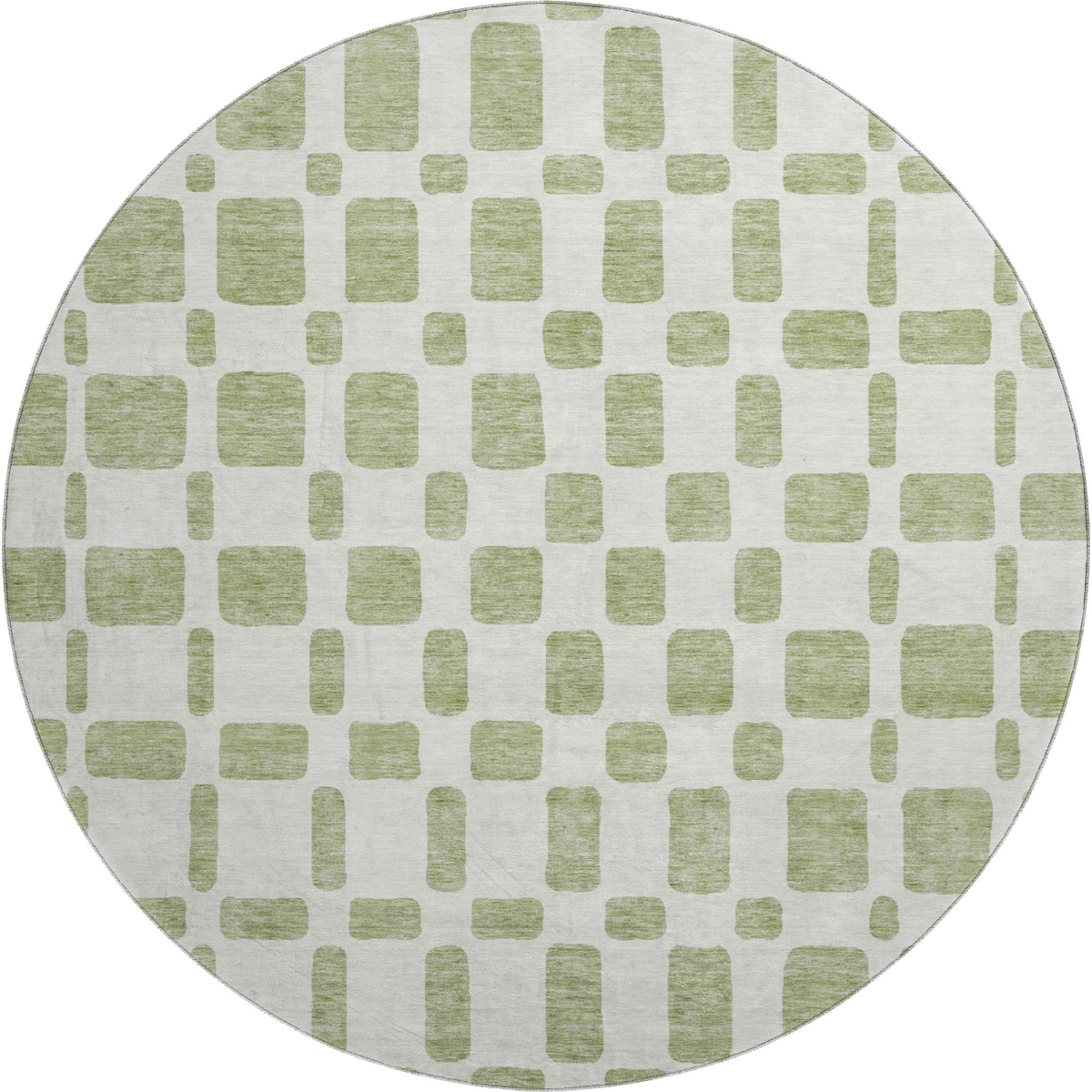 669249 8 ft. Artichoke Green & Ivory Geometric Transitional Washable Round Area Rug with UV Protection