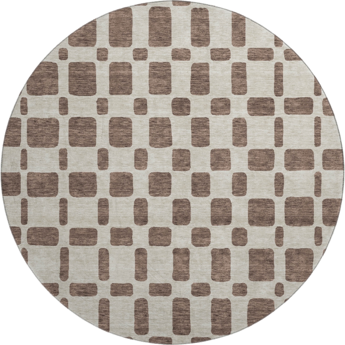 669267 8 ft. Brown & Ivory Geometric Transitional Washable Round Area Rug with UV Protection