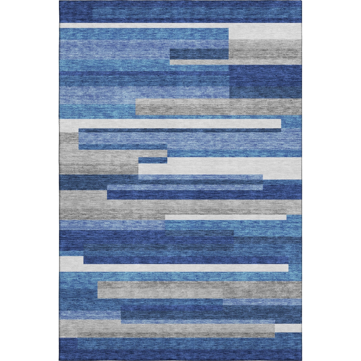 664252 8 x 10 ft. Blue, Gray & Ivory Striped Washable Machine Made Rectangle Area Rug with UV Protection