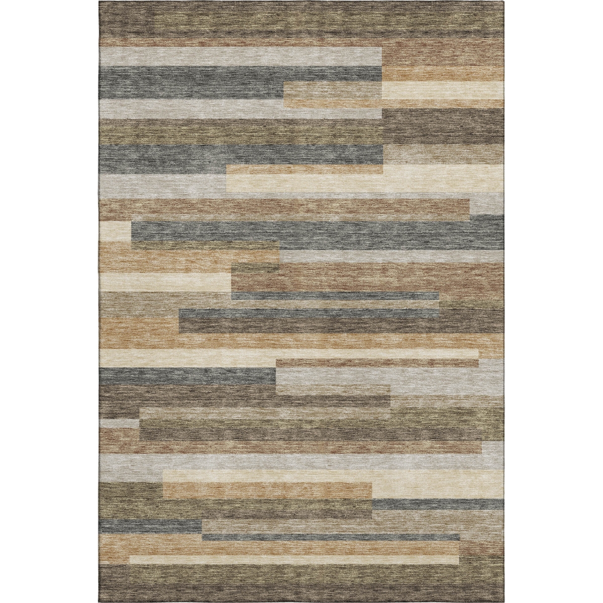 664310 5 x 8 ft. Taupe Gray & Silver Striped Washable Machine Made Rectangle Area Rug with UV Protection