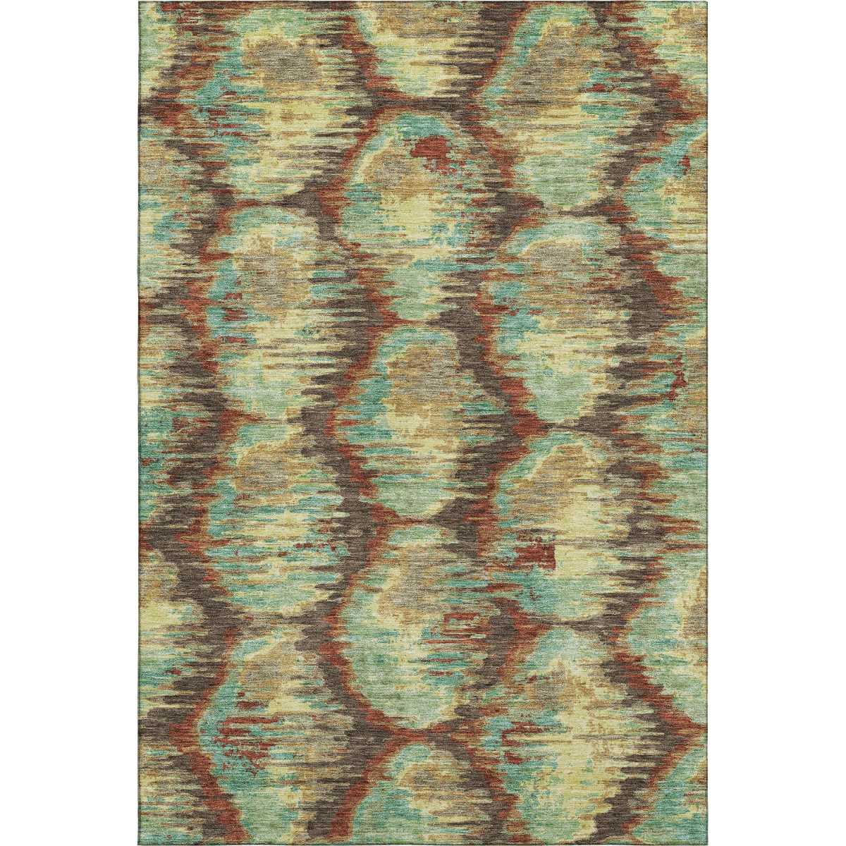 664346 5 x 8 ft. Brown Teal & Rust Diamond Washable Machine Made Rectangle Area Rug with UV Protection