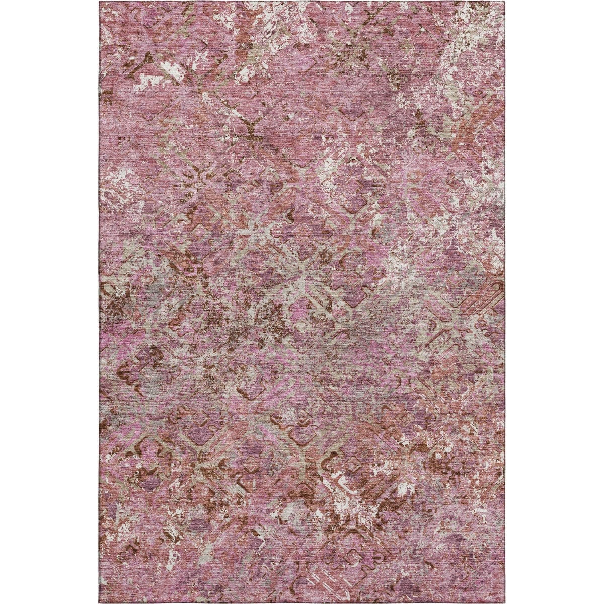664426 8 x 10 ft. Pink Taupe & Ivory Diamond Washable Machine Made Rectangle Area Rug with UV Protection