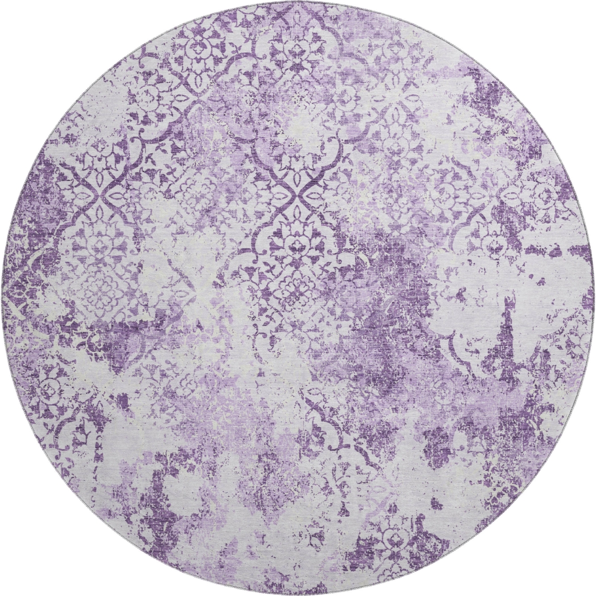 664509 8 ft. Lavender & Ivory Abstract Transitional Washable Round Area Rug with UV Protection