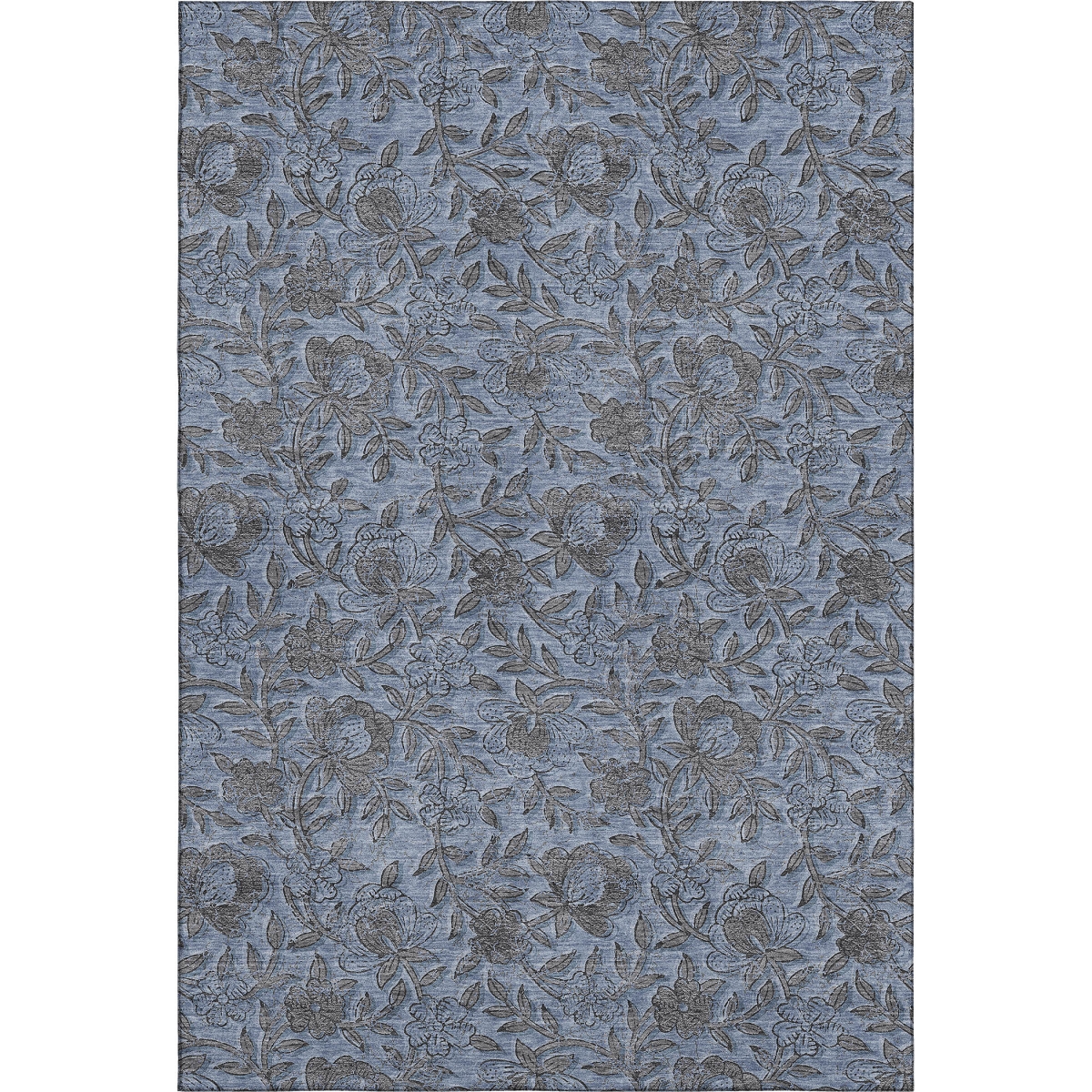 664602 5 x 8 ft. Blue & Gray Floral Transitional Washable Machine Made Rectangle Area Rug with UV Protection