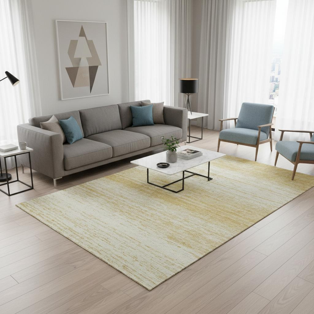 668115 5 x 8 ft. Gold & Ivory Striped Transitional Washable Machine Made Rectangle Area Rug with UV Protection
