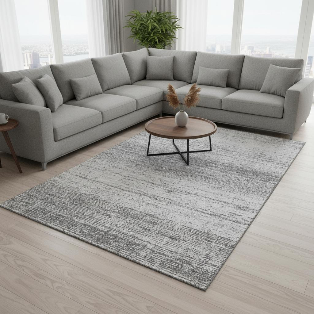 668125 10 x 14 ft. Gray & Silver Striped Transitional Washable Machine Made Rectangle Area Rug with UV Protection